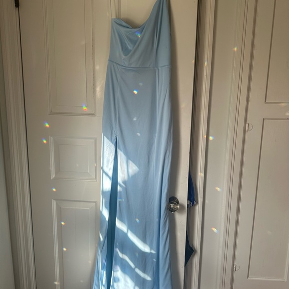 No Ones Fault One Shoulder Maxi Dress Light Blue - Picture 2 of 4